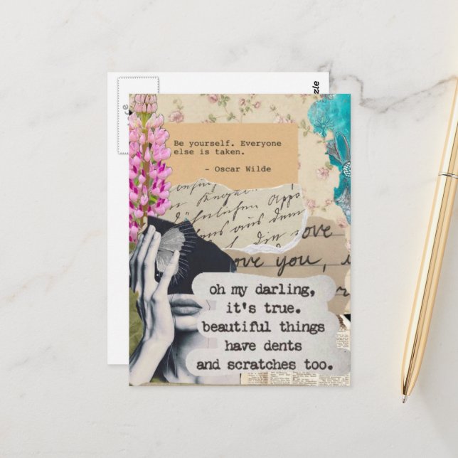 Beautiful Things and Quotes Mixed Media Collage Postcard (Front/Back In Situ)