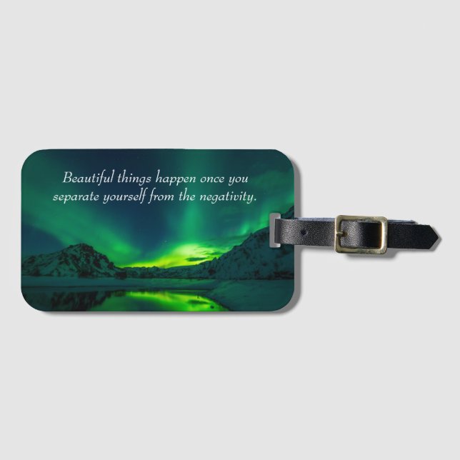 Beautiful Things Happen Inspirational Quote Luggage Tag (Front Horizontal)