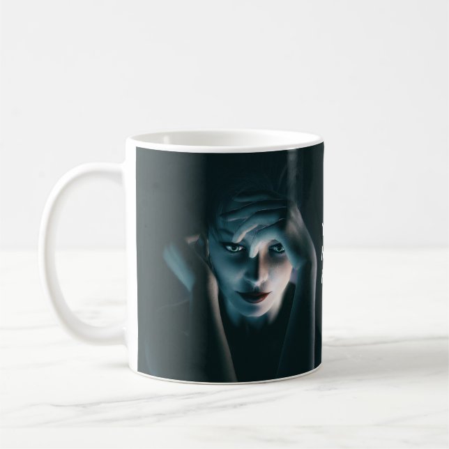 Beautiful thinking female. Customizable text on Coffee Mug (Left)