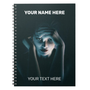 Beautiful thinking female. Customizable text on Notebook