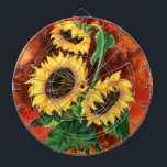 Beautiful Three Sunflowers Dart Board - Painting<br><div class="desc">Beautiful Three Sunflowers</div>