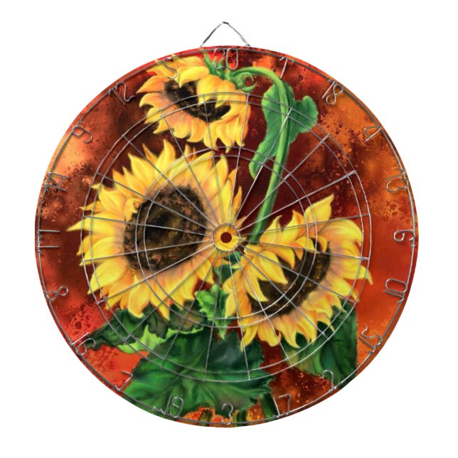 Beautiful Three Sunflowers Dart Board - Painting (Front)