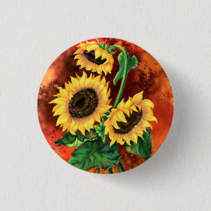Beautiful Three Sunflowers - Migned Art Painting 1 Inch Round Button
