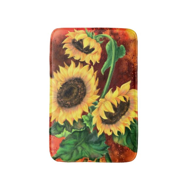 Beautiful Three Sunflowers - Migned Art Painting Bath Mat (Front Vertical)