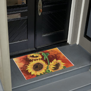 Beautiful Three Sunflowers - Migned Art Painting Doormat