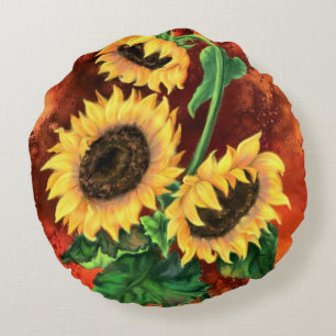 Beautiful Three Sunflowers - Migned Art Painting Round Pillow