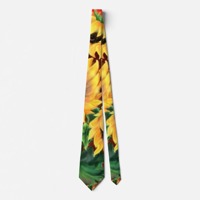 Beautiful Three Sunflowers - Migned Art Painting Tie (Front)