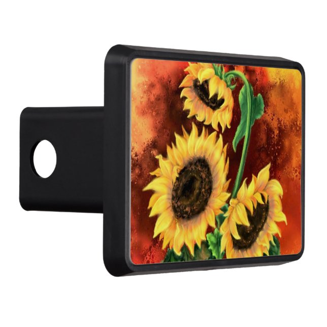 Beautiful Three Sunflowers - Migned Art Painting Trailer Hitch Cover (Right)