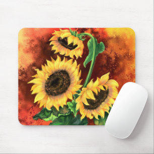 Beautiful Three Sunflowers - Migned Painting Art - Mouse Pad
