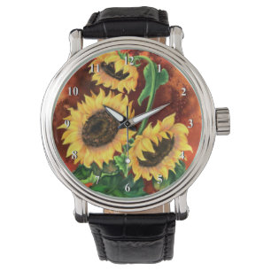 Beautiful Three Sunflowers - Migned Painting Watch