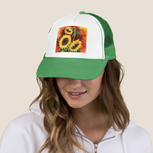 Beautiful Three Sunflowers Trucker Hat - Painting