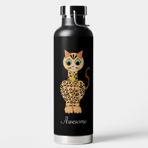 Beautiful Tiger Cat on Black Water Bottle