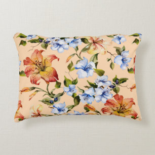 Beautiful tiger lilies and small blue flowers on t accent pillow