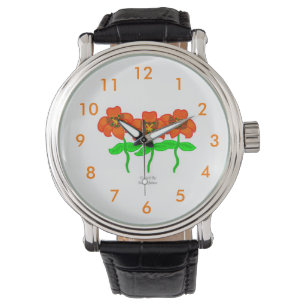 Beautiful Tiger Lilies Black Vintage Leather Watch
