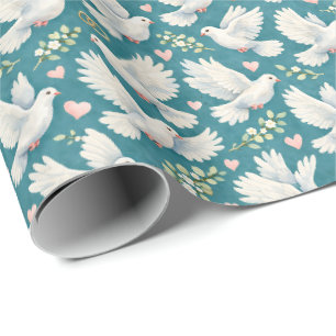 Beautiful tiled doves wedding rings pattern  wrapping paper