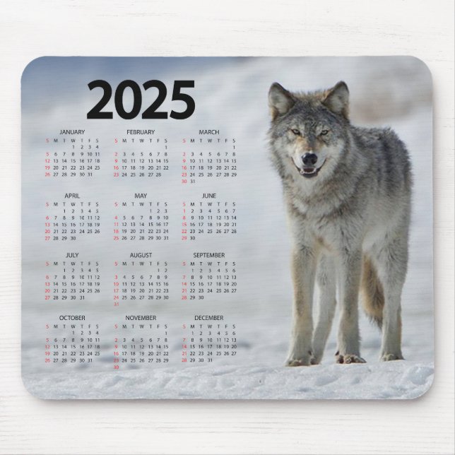 Beautiful Timber Wolf 2025 Calendar Mouse Pad (Front)