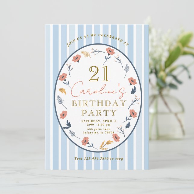 Beautiful Timeless Floral Birthday Invitations (Standing Front)