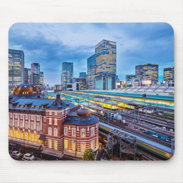 Beautiful Tokyo City Skyline at Railway Station Mouse Pad (Front)