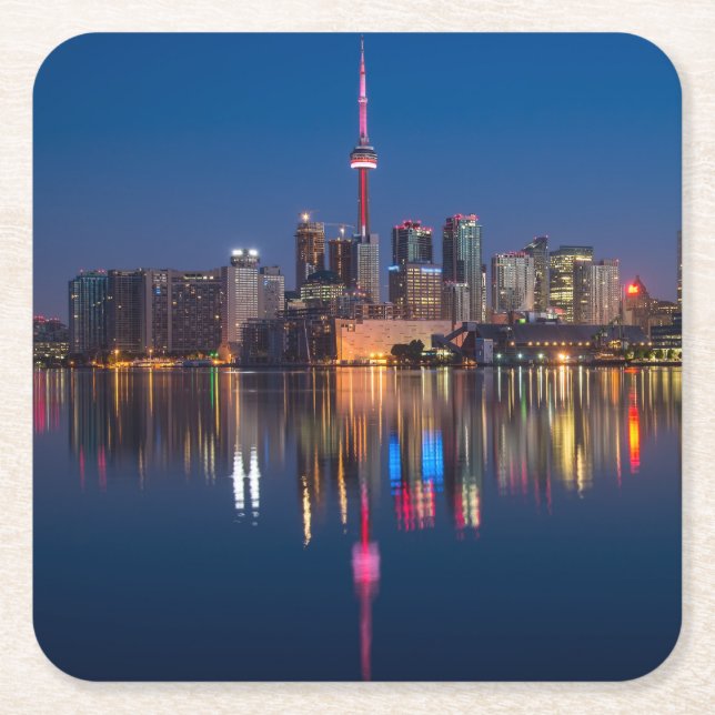 Beautiful Toronto Canada Evening Skyline Square Paper Coaster (Front)
