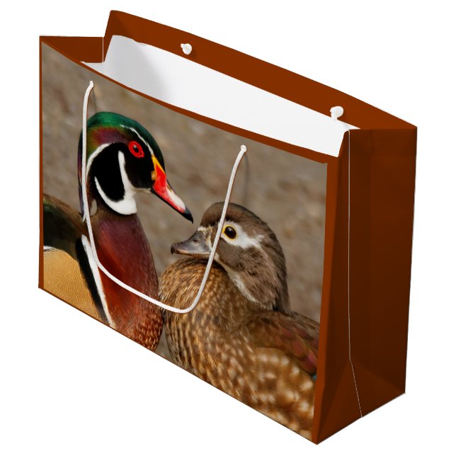 Beautiful Touching Moment Between Wood Ducks Large Gift Bag (Front Angled)