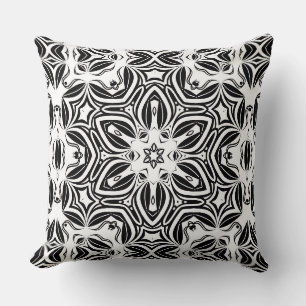beautiful traditional black and white round orname throw pillow