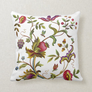 Beautiful Traditional Jacobean Crewel Embroidery Throw Pillow