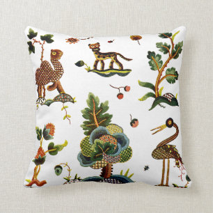 Beautiful Traditional Jacobean Crewel Embroidery Throw Pillow