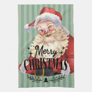 Beautiful traditional Santa Retro Red Green Kitchen Towel