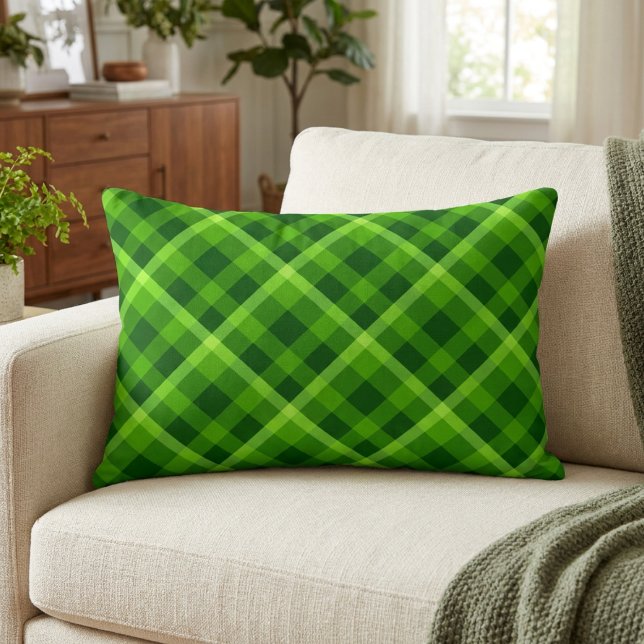 Beautiful Tree Green Plaid Accent Pillow (Beautiful Tree Green Plaid Accent Pillow on a sofa in a living room.)