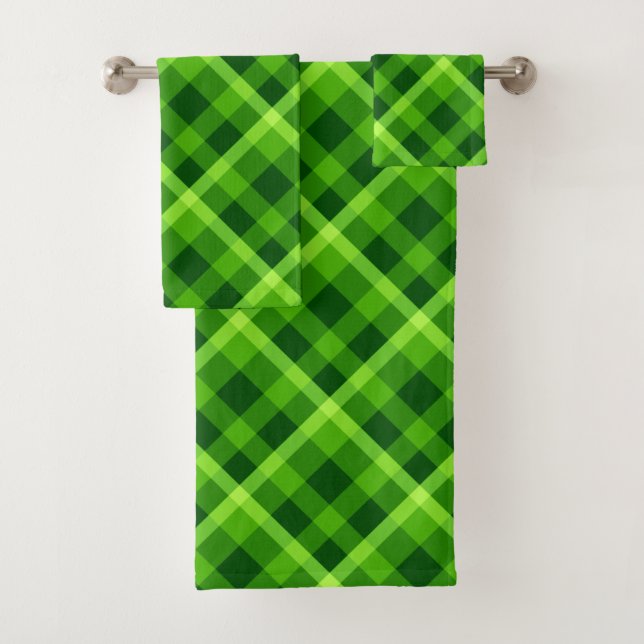 Beautiful Tree Green Plaid Bath Towel Set (Insitu)