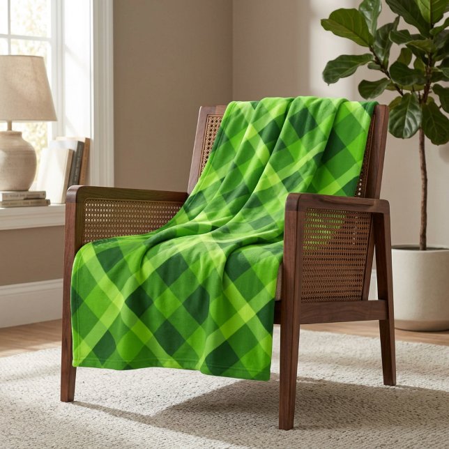 Beautiful Tree Green Plaid Medium Fleece Blanket (Beautiful Tree Green Plaid Medium Fleece Blanket draped over a chair in a home.)
