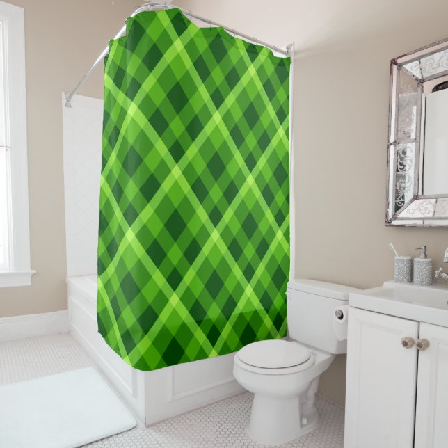 Beautiful Tree Green Plaid Shower Curtain (In Situ)