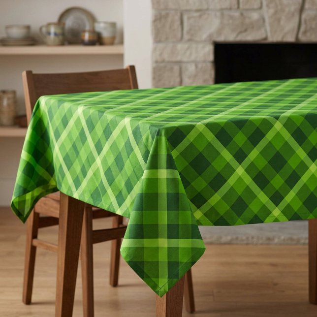 Beautiful Tree Green Plaid Small Tablecloth (Beautiful Tree Green Plaid Small Tablecloth covering a table in a dining room.)