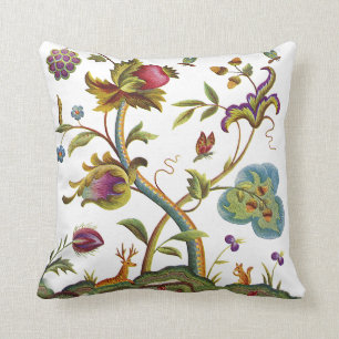 Beautiful Tree Of Life  Jacobean Embroidery Throw Pillow