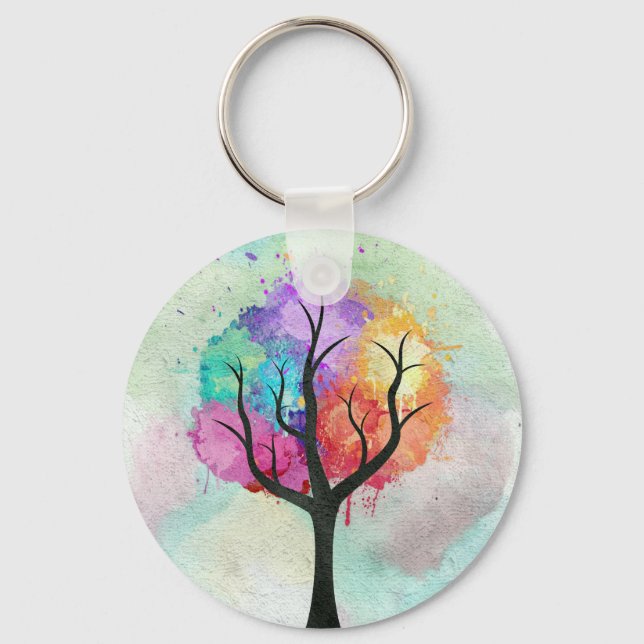 Beautiful Tree Pastel Colours Abstract Oil Paintin Keychain (Front)