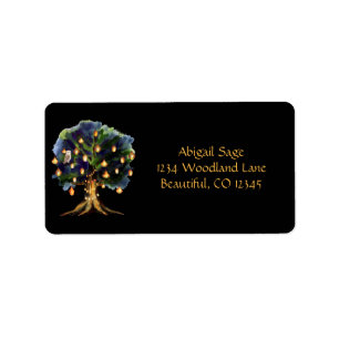 Beautiful Tree with Lanterns Woodland Owl, Fox Label