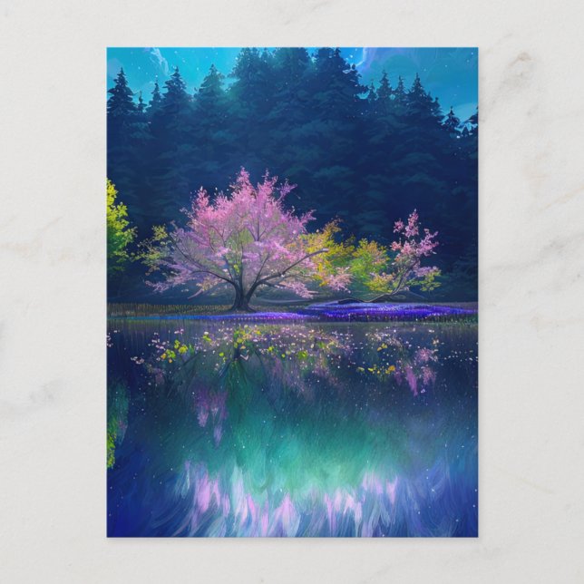 Beautiful Trees by the Serene Lake Postcard (Front)