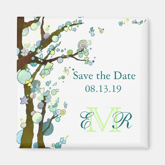 Beautiful Trees Monogram Wedding Save the Date Magnet (Front)
