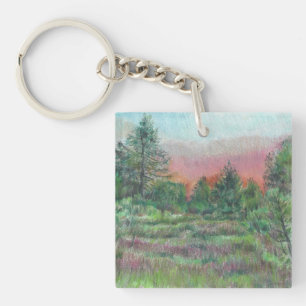 Beautiful Trees Pink Sky Art Keychain