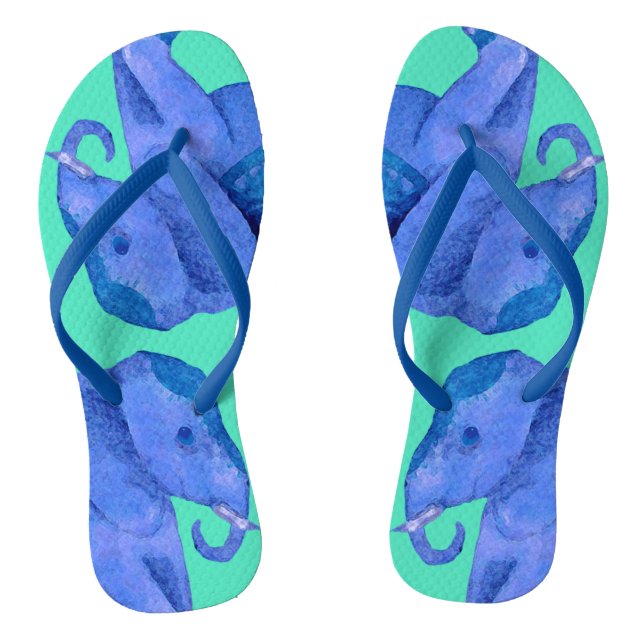 Beautiful Trendy Colourful Blue Elephants Flip Flops (Footbed)
