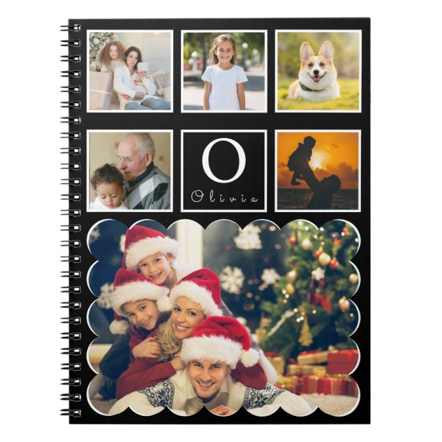Beautiful Trendy Custom Monogram 6 Photo Collage Notebook (Front)