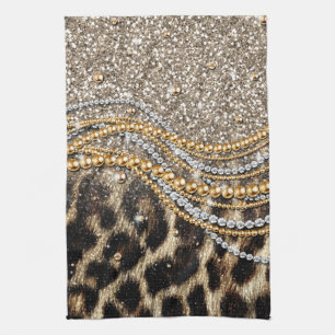 Beautiful trendy girly leopard animal print kitchen towel