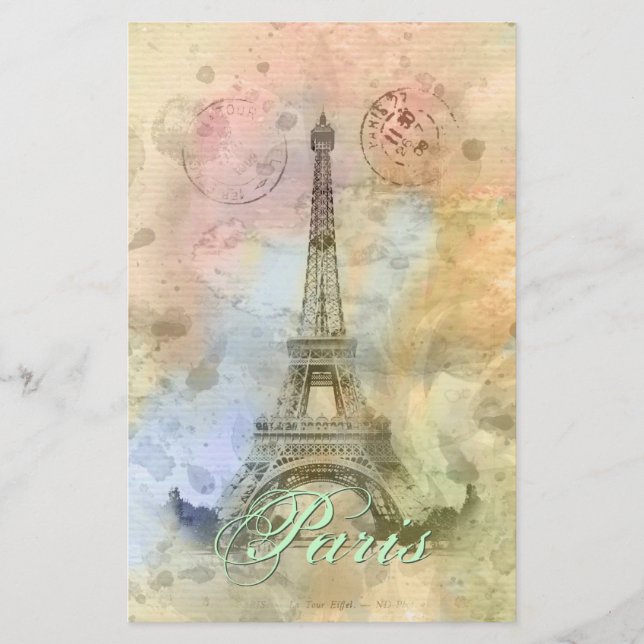 Beautiful trendy girly vintage Eiffel Tower France Stationery (Front)