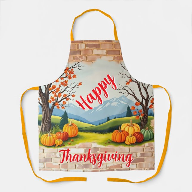 Beautiful Trendy Happy Thanksgiving Fall Apron (Front)