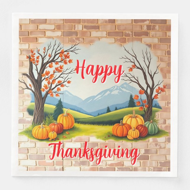 Beautiful Trendy Happy Thanksgiving Fall Napkin (Front)