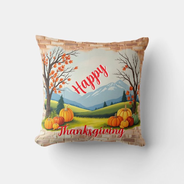 Beautiful Trendy Happy Thanksgiving Fall Throw Pillow (Front)
