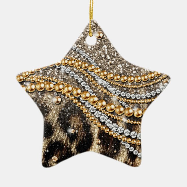 Beautiful Trendy Leopard Faux Animal Print Ceramic Ornament (Front)