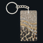 Beautiful Trendy Leopard Faux Animal Print Keychain<br><div class="desc">This design features a beautiful and trendy leopard print with glitter accents. The faux fur animal print is available in shades of yellow gold, white, grey, brown, black, and cream. The image is fashionable and modern, with stylish and artistic elements that are sure to please. It is perfect for those...</div>