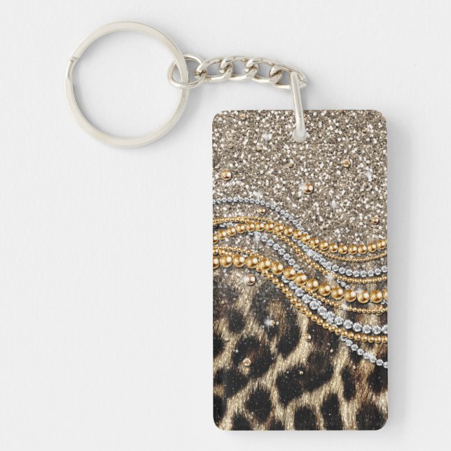 Beautiful Trendy Leopard Faux Animal Print Keychain (Front)