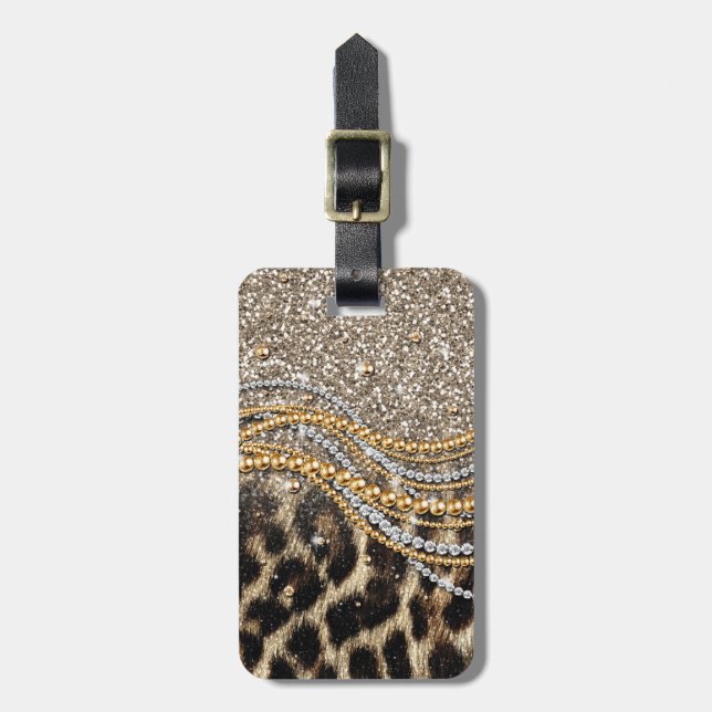 Beautiful Trendy Leopard Faux Animal Print Luggage Tag (Front Vertical)